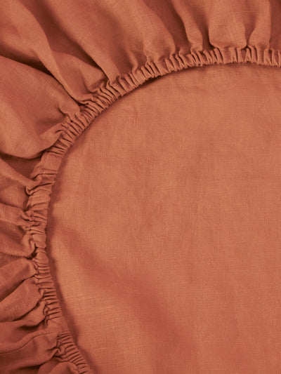 Burnt Orange 100% Linen Fitted Sheet - alternate image
