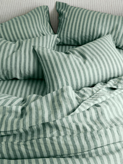 Pine Green Pembroke Stripe Linen Blend Fitted Sheet