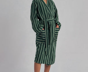 Pine Green Pembroke Stripe Cotton Robe