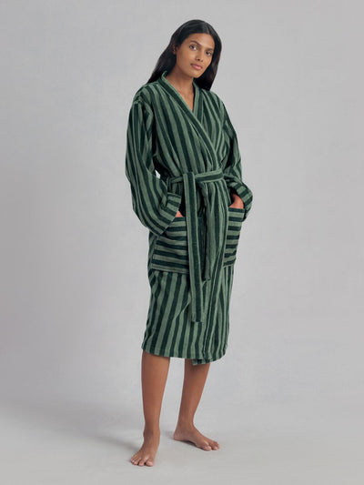 Pine Green Pembroke Stripe Cotton Robe