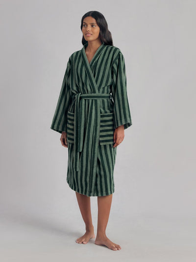Pine Green Pembroke Stripe Cotton Robe