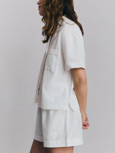 White Linen Blend Pyjama Short Set