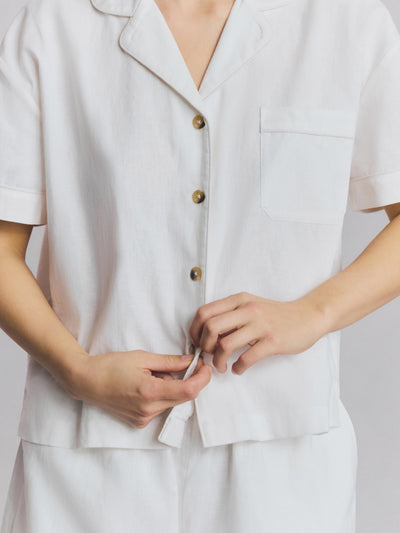 White Linen Blend Pyjama Short Set - alternate image