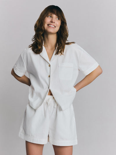 White Linen Blend Pyjama Short Set