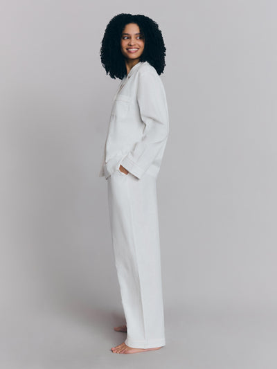 White Linen Blend Pyjama Trouser Set