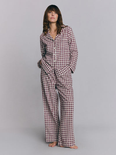 Berry Gingham Linen Blend Pyjama Trouser Set