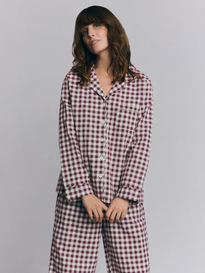 Berry Gingham Linen Blend Pyjama Trouser Set