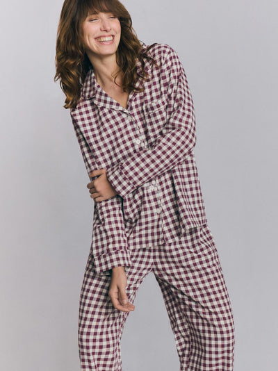 Berry Gingham Linen Blend Pyjama Trouser Set