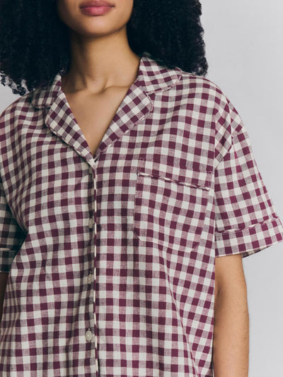 Berry Gingham Linen Blend Pyjama Short Set