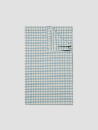 Folded Warm Blue Gingham Linen Blend Tablecloth