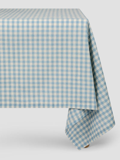 Warm Blue Gingham Linen Blend Tablecloth