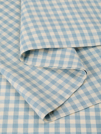 Warm Blue Gingham Linen Blend Runner