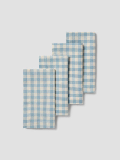 Warm Blue Gingham Linen Blend Napkins Set of 4