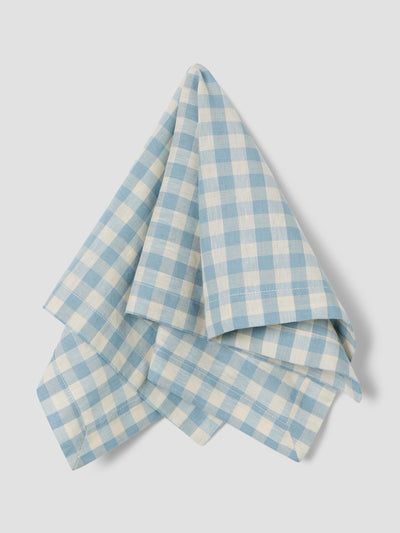 Warm Blue Gingham Linen Blend Napkins Set of 4
