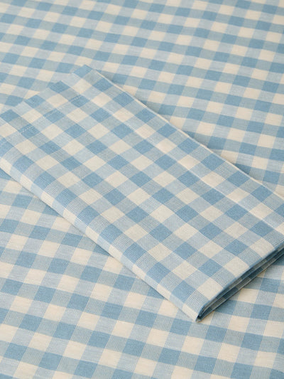 Warm Blue Gingham Linen Blend Napkins Set of 4