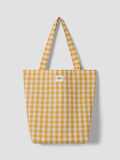 Honey Gingham Linen Blend Tote Bag