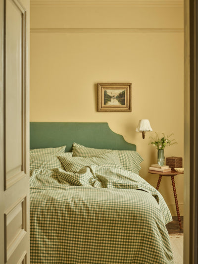 Elm Green & Butter Yellow Colour Drenched Gingham Linen Blend Duvet Cover