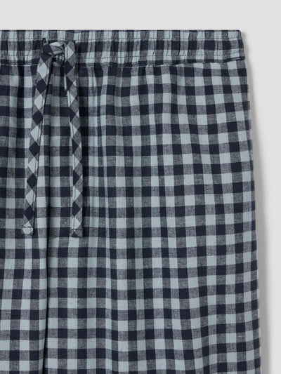 Navy & Sky Blue Gingham Linen Blend Trousers - alternate image