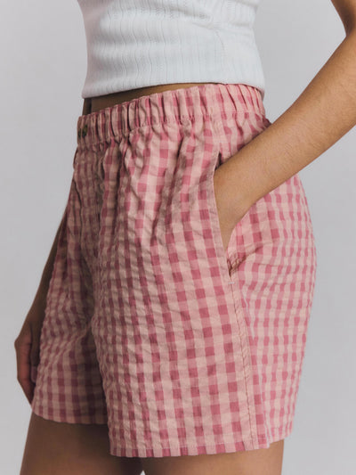 Dusty Pink & Rose Gingham Cotton Boxer Shorts - alternate image