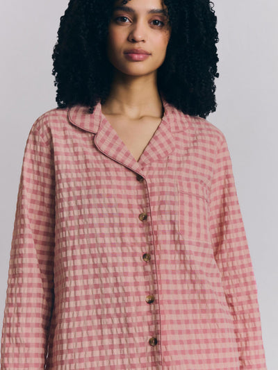Dusty Pink & Rose Gingham Cotton Trouser Set - alternate image