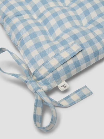 Warm Blue Gingham Linen Blend Seat Pad Detail