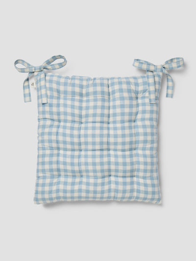 Warm Blue Gingham Linen Blend Seat Pad