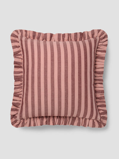 Rhubarb & Rose Pembroke Stripe Frill Linen Blend Filled Cushion - alternate image