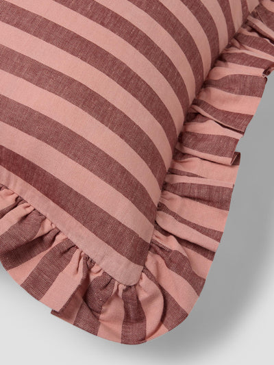 Rhubarb & Rose Pembroke Stripe Frill Linen Blend Filled Cushion Detail