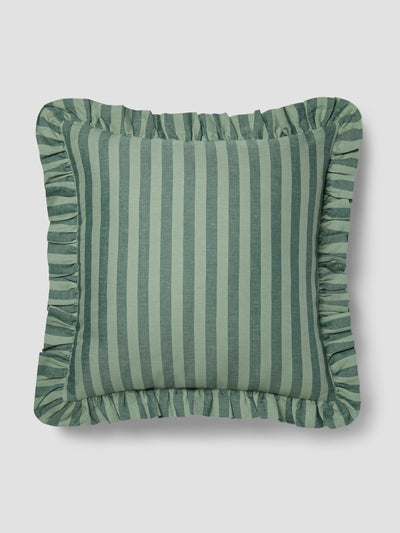 Pine Green Pembroke Stripe Frill Linen Blend Filled Cushion