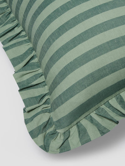 Pine Green Pembroke Stripe Frill Linen Blend Filled Cushion Detail