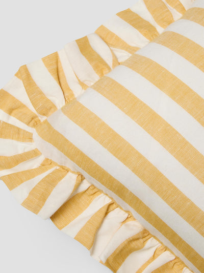 Honey Pembroke Stripe Frill Linen Blend Filled Cushions Detail