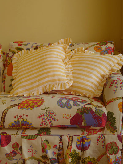 Honey Pembroke Stripe Frill Linen Blend Filled Cushions Lifestyle