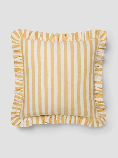Honey Pembroke Stripe Frill Linen Blend Filled Cushion