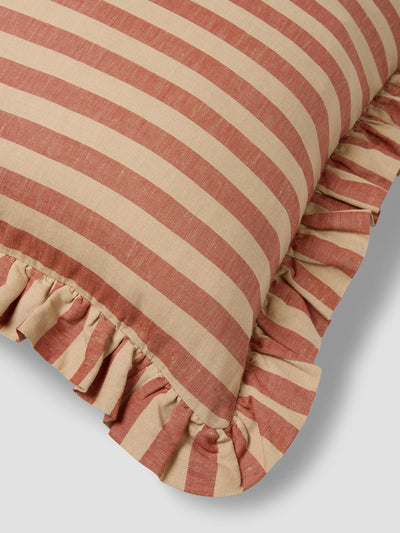 Sandstone Red Pembroke Stripe Frill Linen Blend Filled Cushion Detail