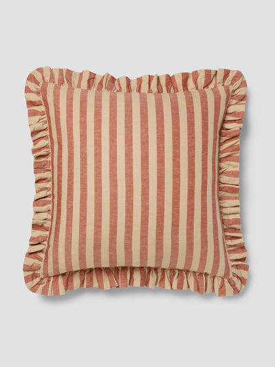 Sandstone Red Pembroke Stripe Frill Linen Blend Filled Cushion