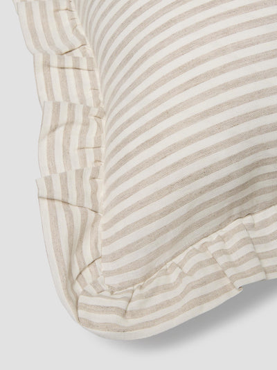 Oatmeal Stripe Frill Linen Blend Filled Cushion Detail