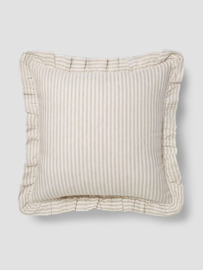 Oatmeal Stripe Frill Linen Blend Filled Cushion