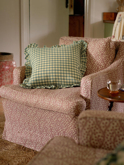 Elm Green & Butter Yellow Gingham Frill Linen Blend Filled Cushion
