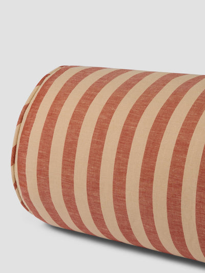 Sandstone Red Pembroke Stripe Linen Blend Bolster Filled Cushion Detail