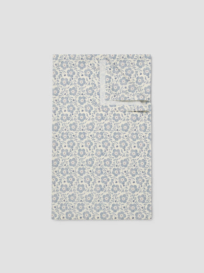 Folded Dusk Blue Folk Floral Linen Blend Tablecloth