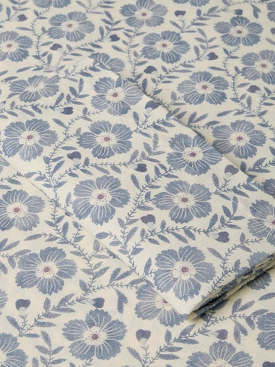 Dusk Blue Folk Floral Linen Blend Napkins Set of 4