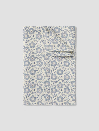Dusk Blue Folk Floral Linen Blend Runner