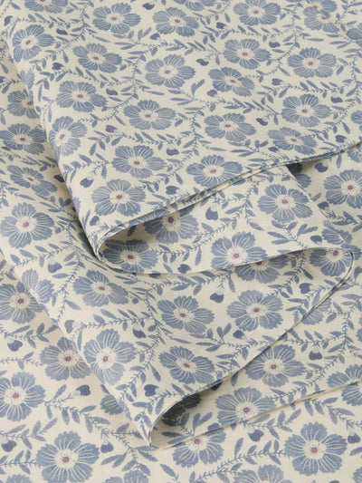 Dusk Blue Folk Floral Linen Blend Runner