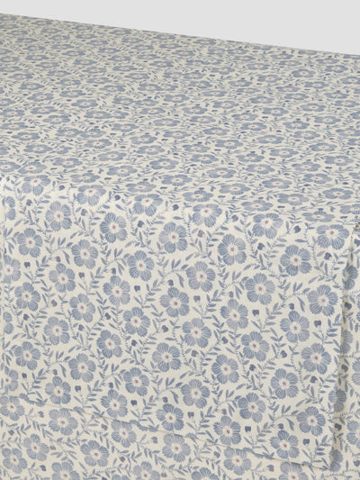 Close up of Dusk Blue Folk Floral Linen Blend Runner