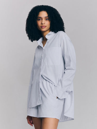 Sky Blue Boyfriend Stripe Shorts Set