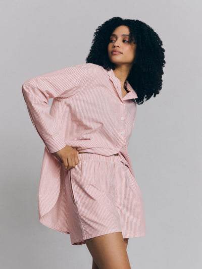 Dusty Pink Boyfriend Stripe Shorts Set