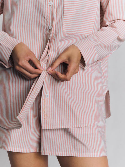 Dusty Pink Boyfriend Stripe Shorts Set