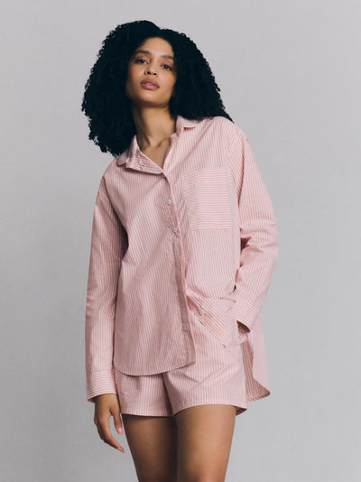 Dusty Pink Boyfriend Stripe Shorts Set