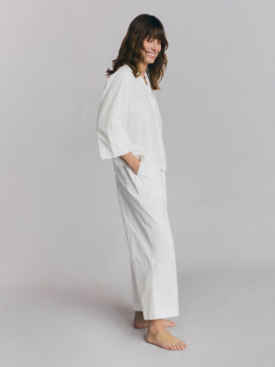 White Embroidered Cropped Trouser PJ Set