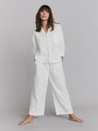 White Embroidered Cropped Trouser PJ Set